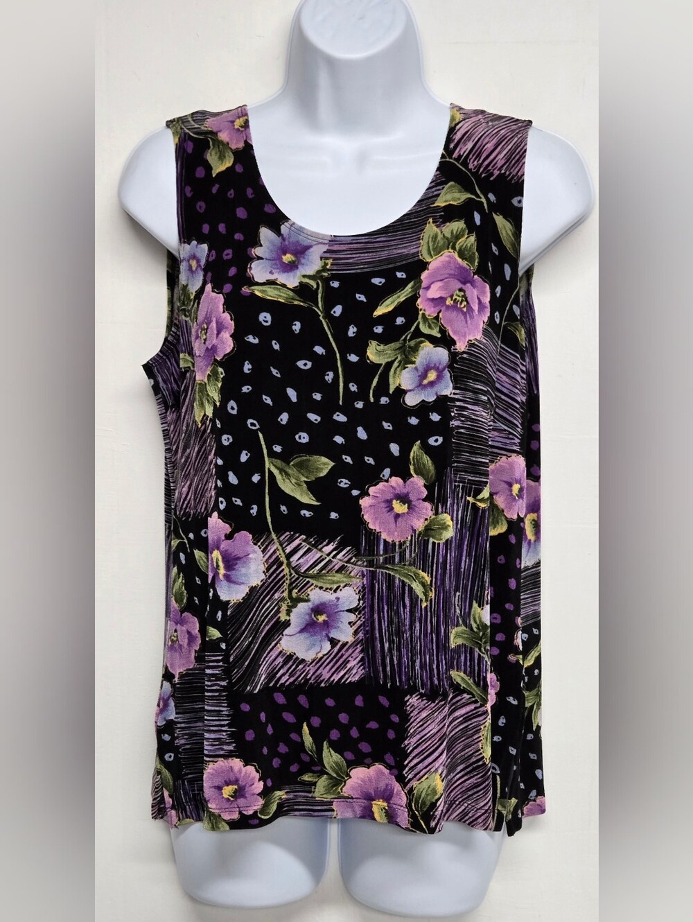 Mirasol L Slinky Stretch Knit Sleeveless Top Floral